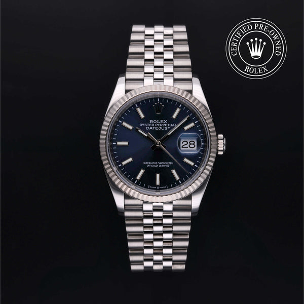 Rolex Certified Pre-owned Datejust M126234-0017 front on black background