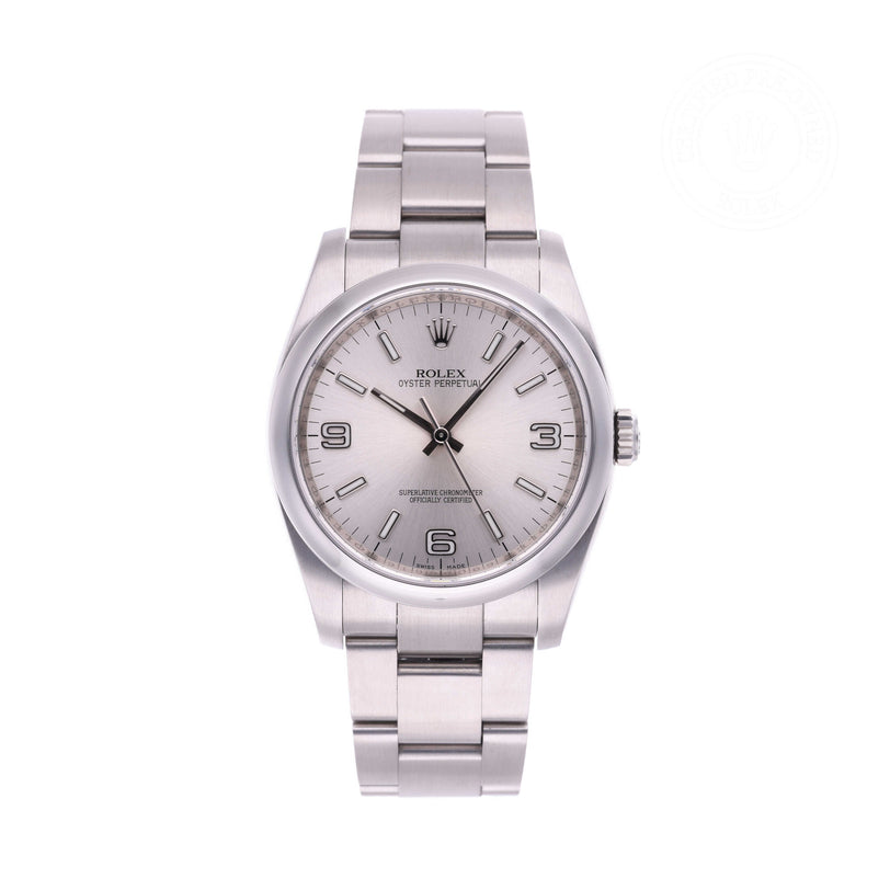 Rolex Certified Pre-owned Oyster Perpetual M116000-0001 front on white background