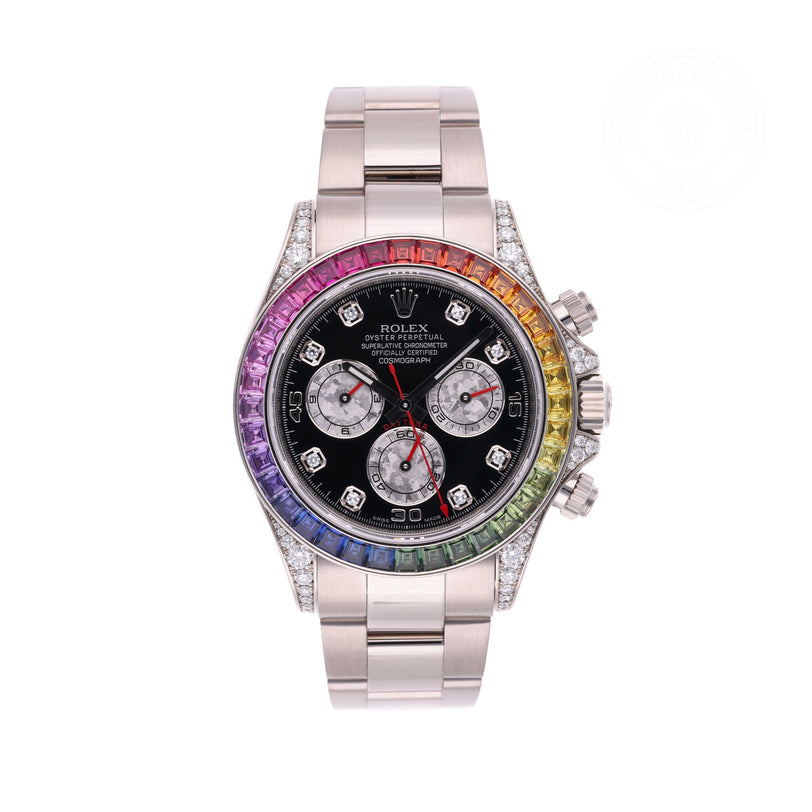 Rolex Certified Pre-owned Daytona M116599RBOW-0003 front on white background