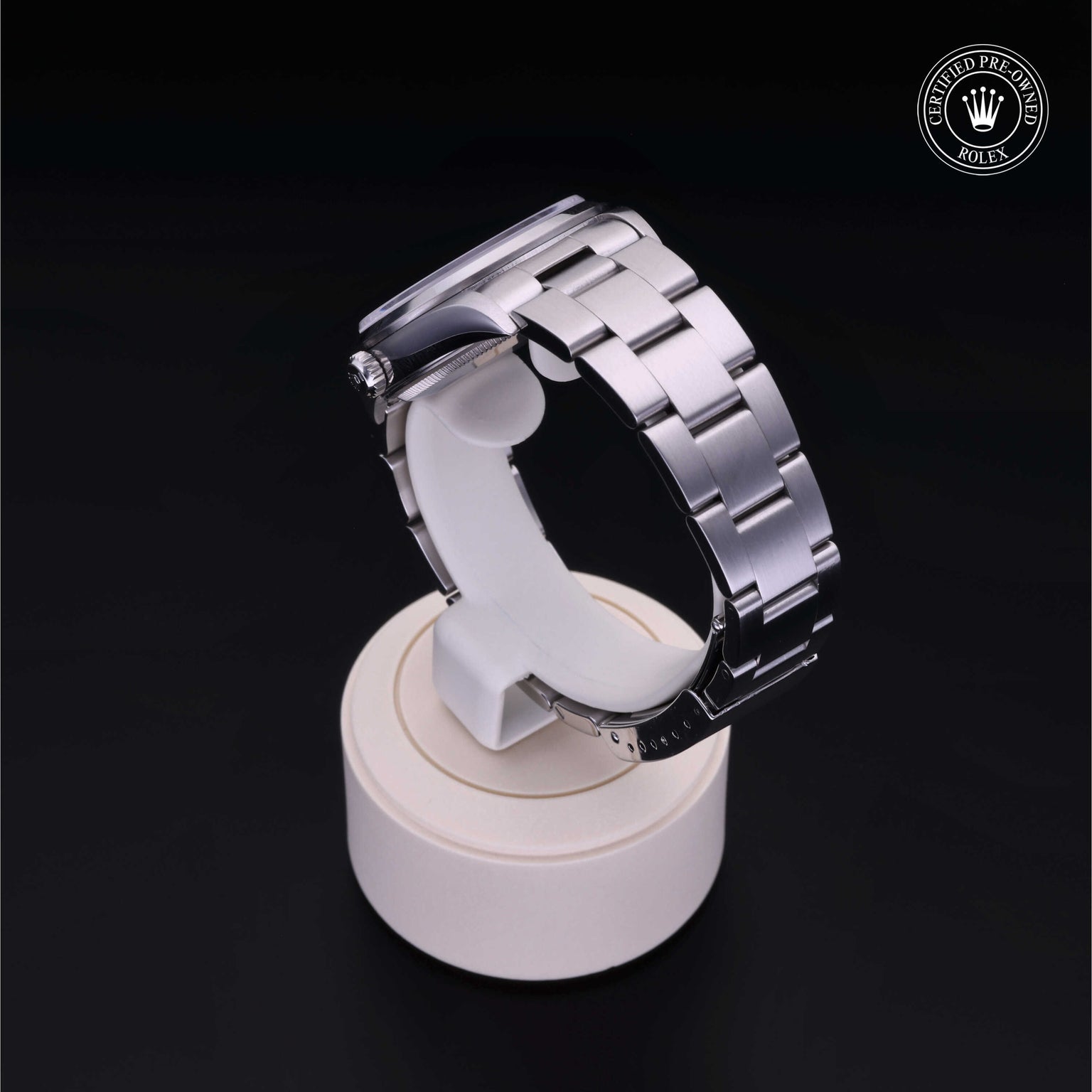 Rolex Certified Pre-owned Air-King M14000-0001 front on black background