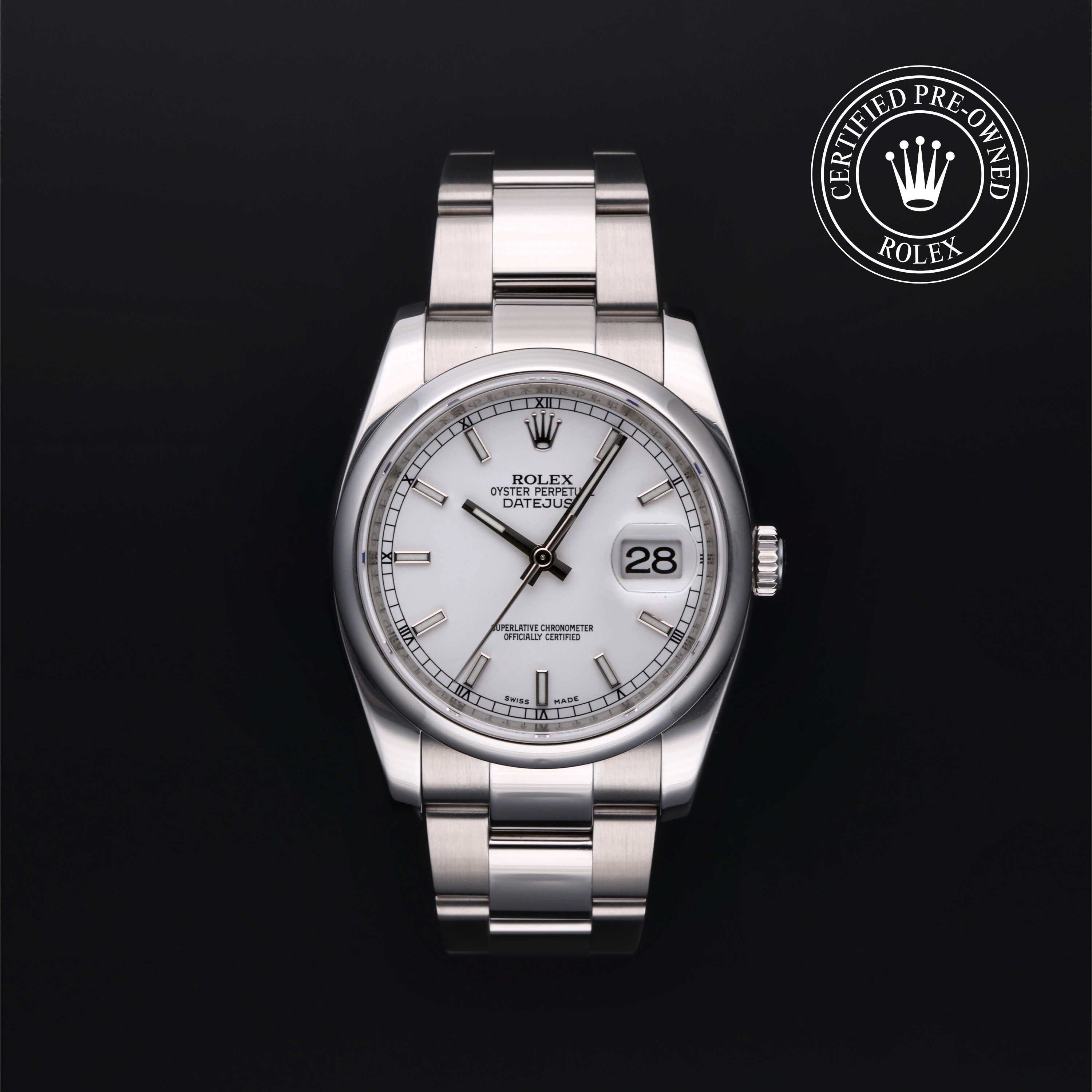 Rolex Certified Pre-owned Datejust M116200-0058 front on black background