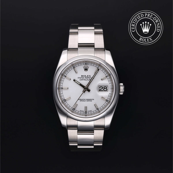 Rolex Certified Pre-owned Datejust M116200-0058 front on black background