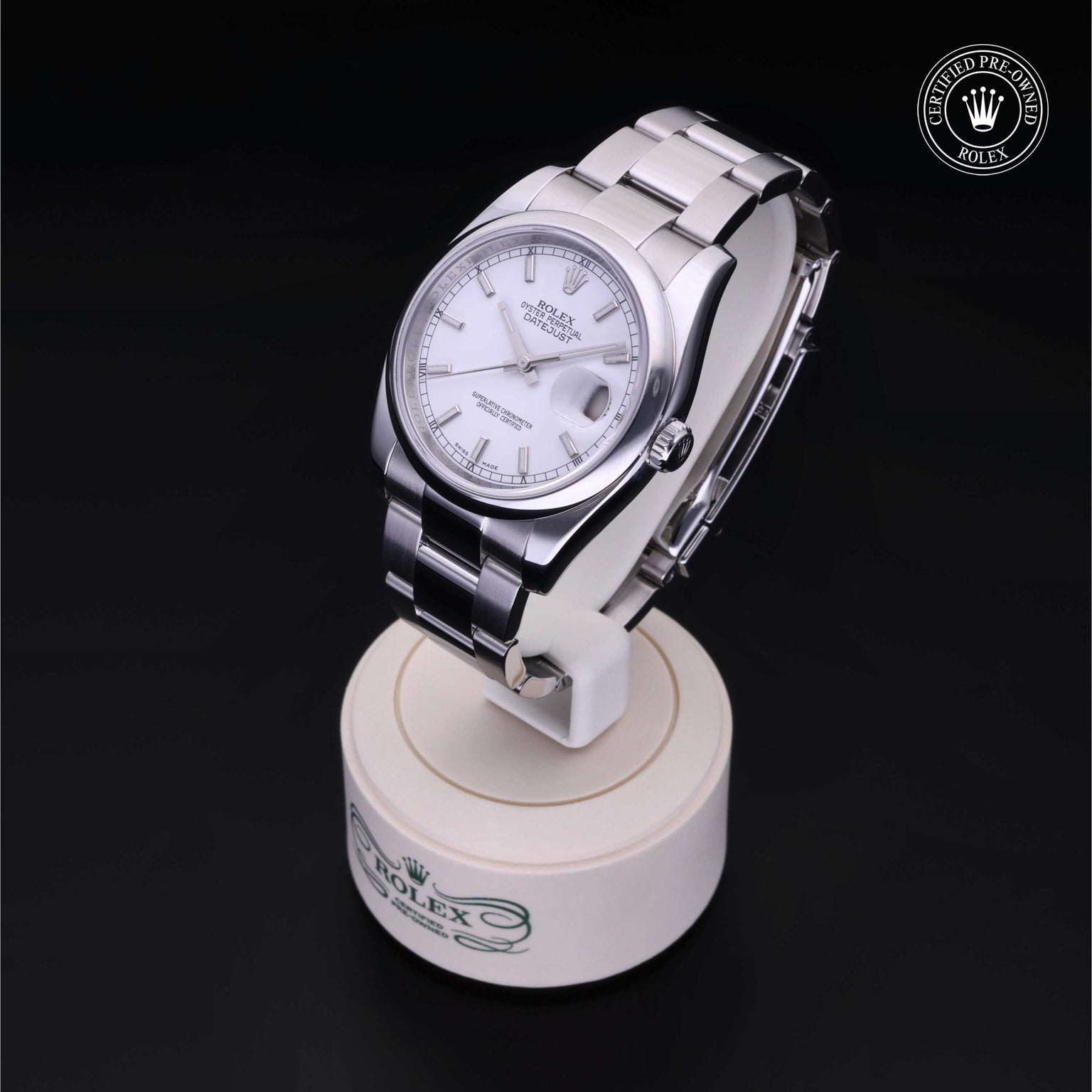 Rolex Certified Pre-owned Datejust M116200-0058 front on black background