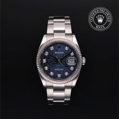 Rolex Certified Pre-owned Datejust M126234-0012 front on black background