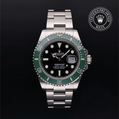 Rolex Certified Pre-owned Submariner M126610LV-0002 front on black background