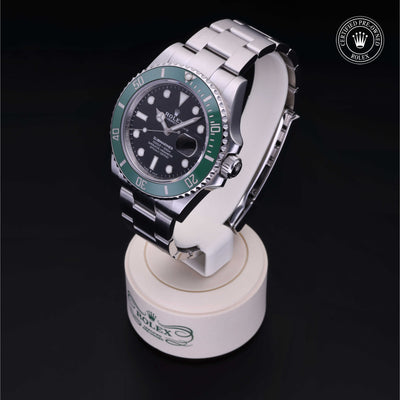Rolex Certified Pre-owned Submariner M126610LV-0002 front on black background
