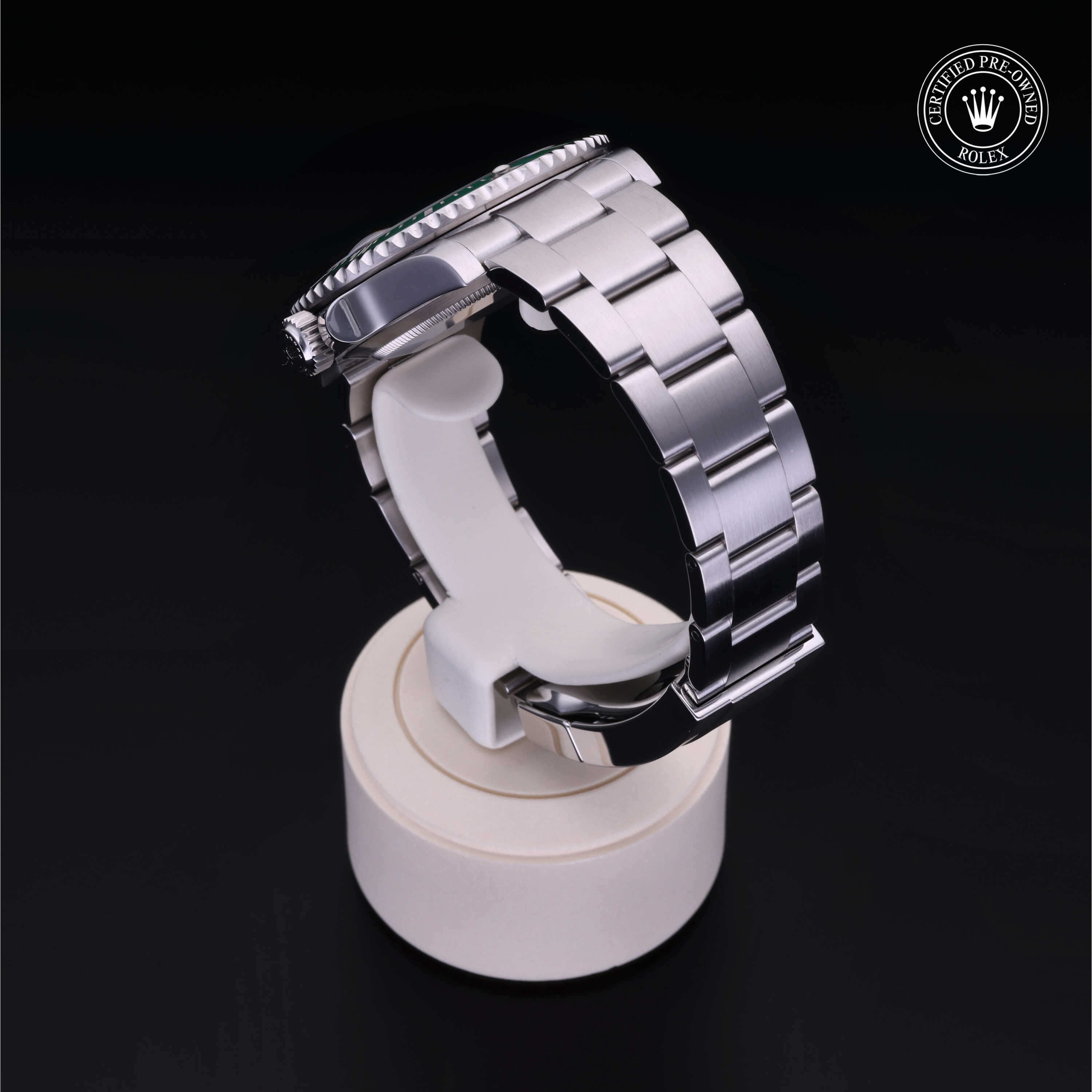 Rolex Certified Pre-owned Submariner M126610LV-0002 front on black background