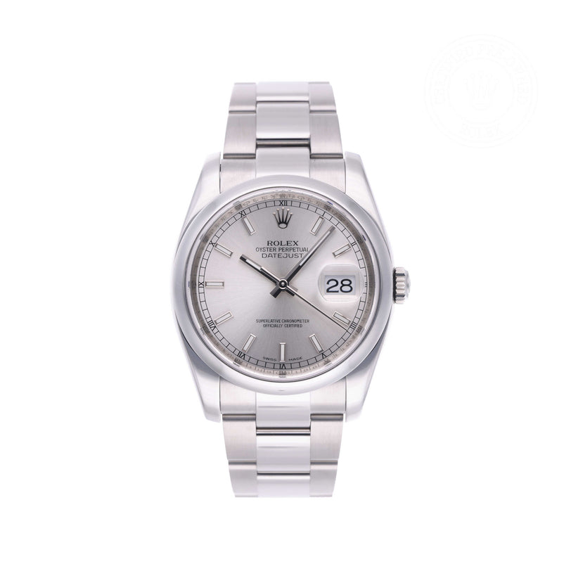 Rolex Certified Pre-owned Datejust M116200-0056 front on white background