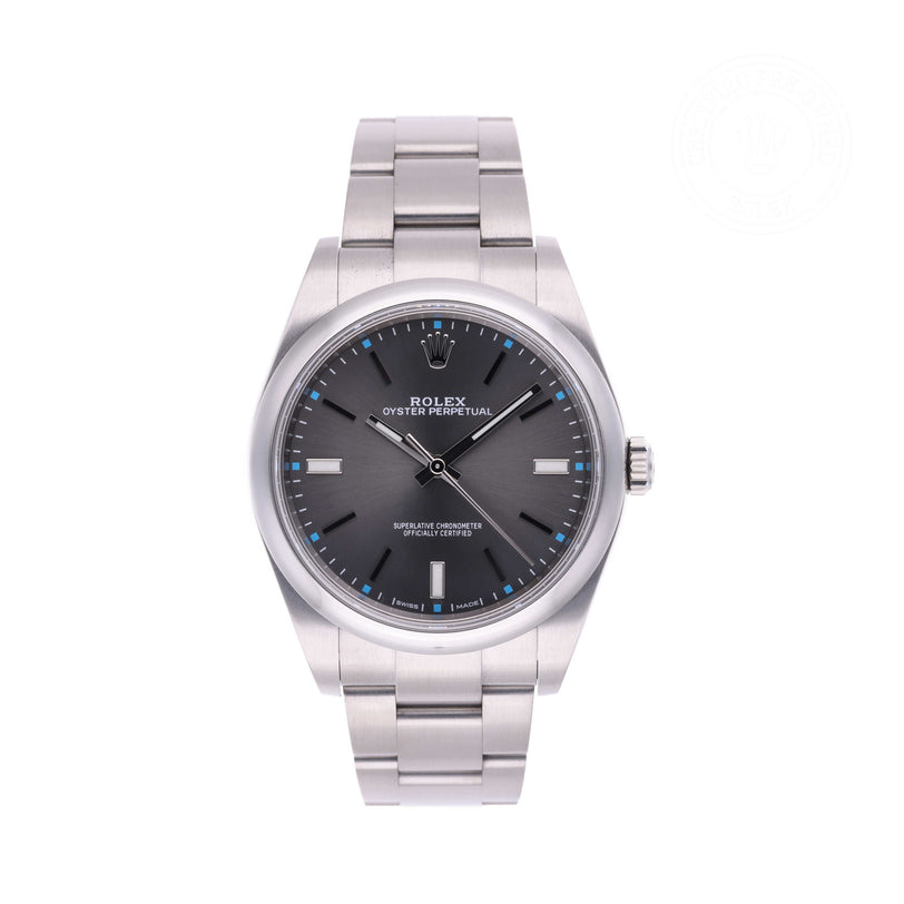 Rolex Certified Pre-owned Oyster Perpetual M114300-0001 front on white background