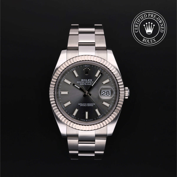 Rolex Certified Pre-owned Datejust M126334-0013 front on black background