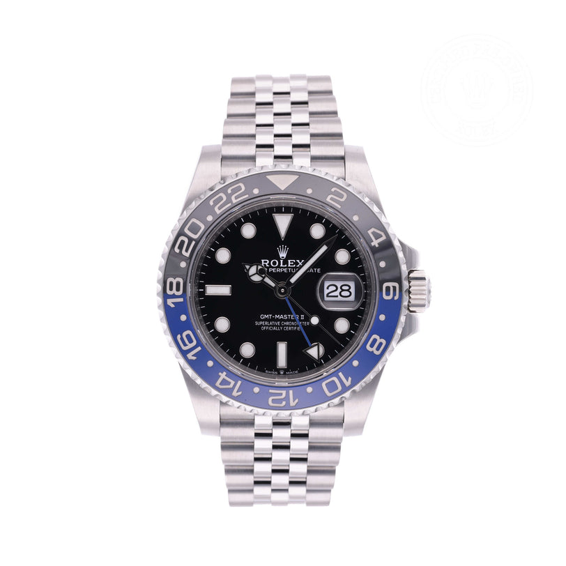 Rolex Certified Pre-owned GMT II M126710BLNR-0002 front on white background