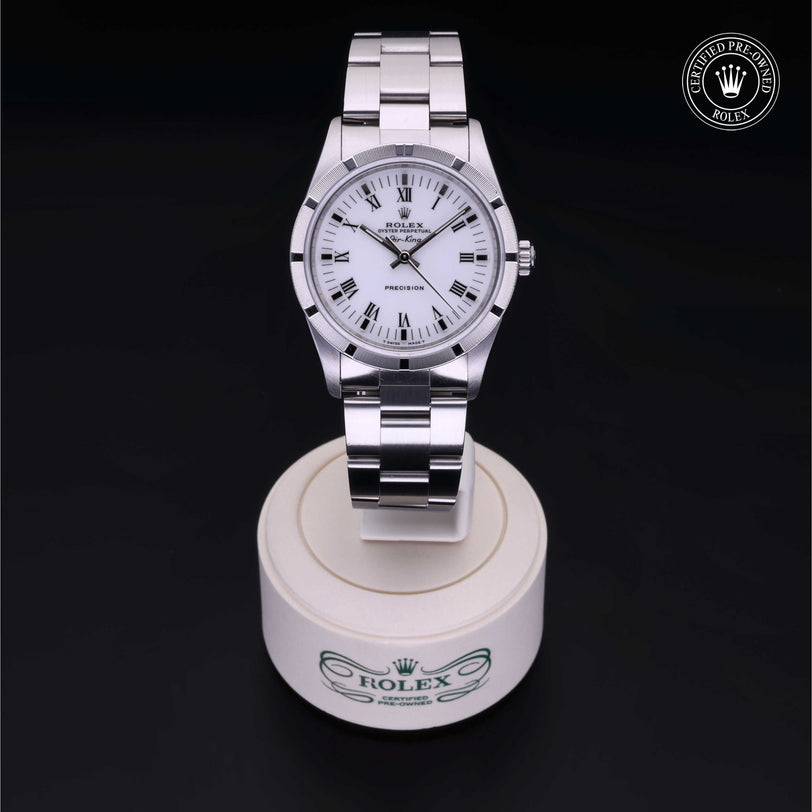 Rolex Certified Pre-owned Air-King M14010-0005 front on black background