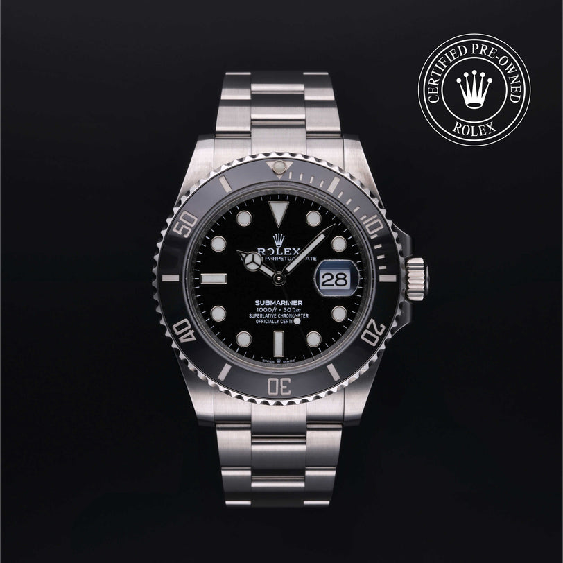 Rolex Certified Pre-owned Submariner M126610LN-0001 front on black background