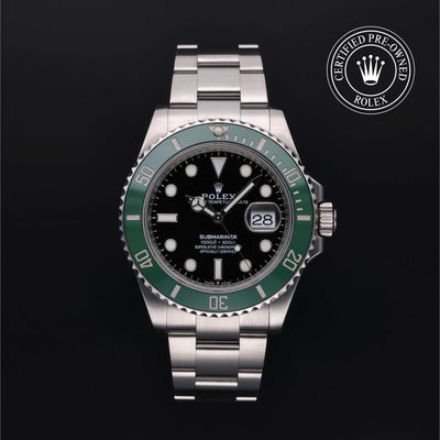 Rolex Certified Pre-owned Submariner M126610LV-0002 front on black background