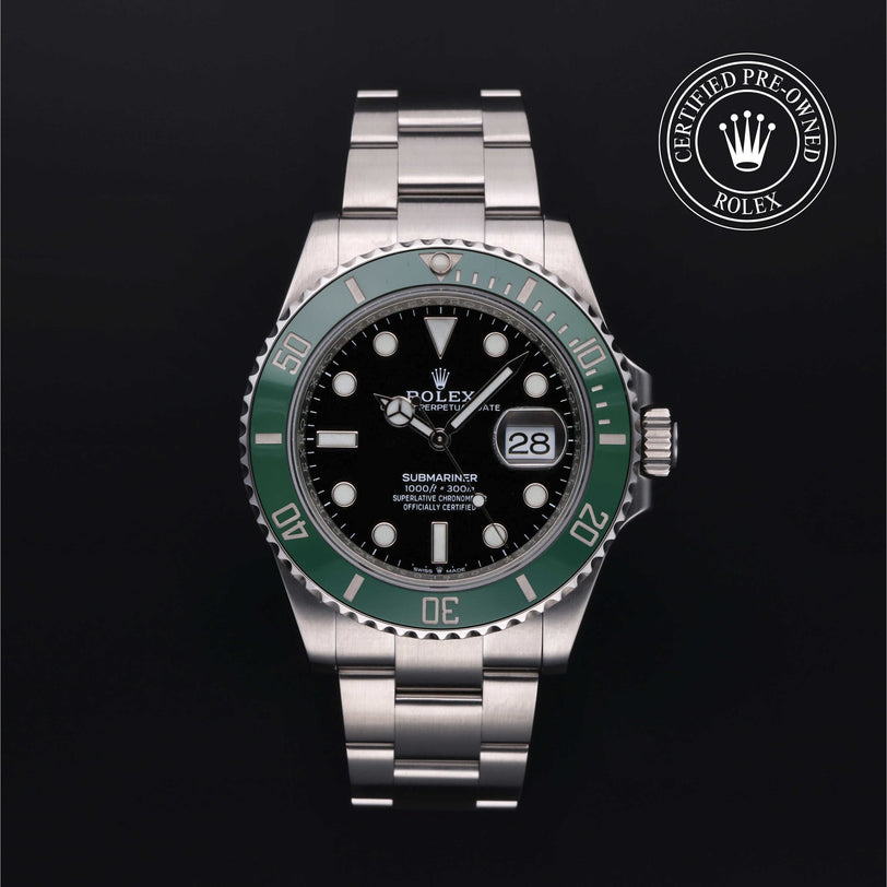 Rolex Certified Pre-owned Submariner M126610LV-0002 front on black background