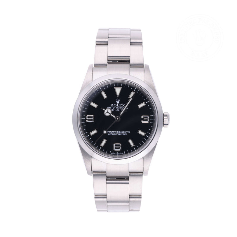 Rolex Certified Pre-owned Explorer M114270-0002 front on white background