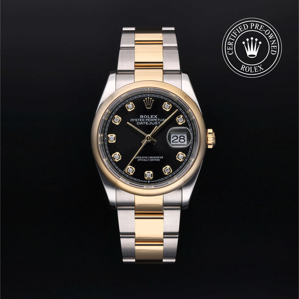 Rolex Certified Pre-owned Datejust M126203-0022 front on black background