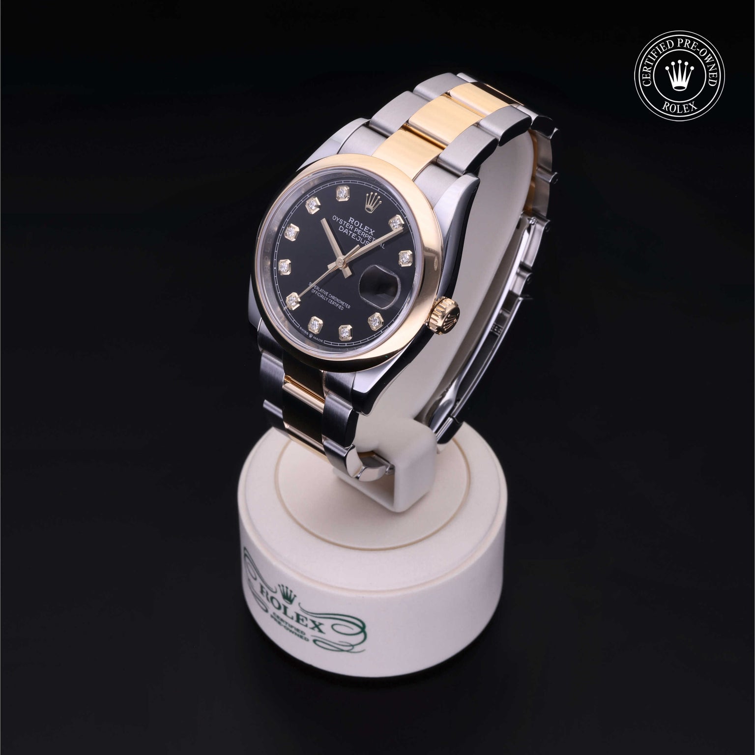 Rolex Certified Pre-owned Datejust M126203-0022 front on black background