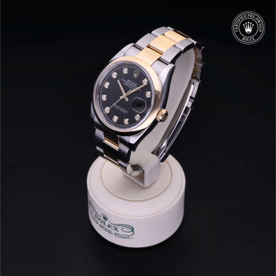 Rolex Certified Pre-owned Datejust M126203-0022 front on black background