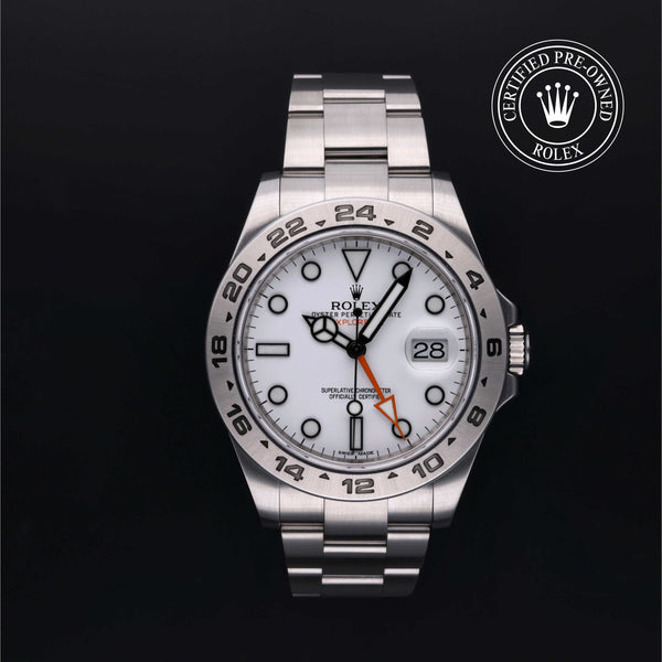 Rolex Certified Pre-owned Explorer M216570-0001 front on black background