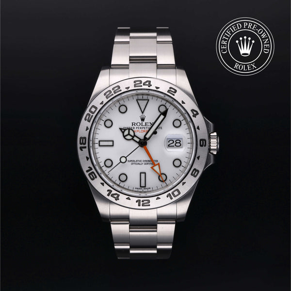 Rolex Certified Pre-owned Explorer M216570-0001 front on black background