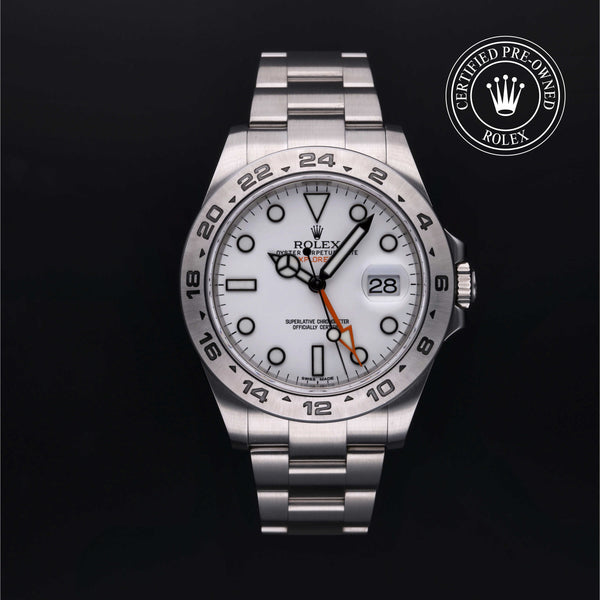 Rolex Certified Pre-owned Explorer M216570-0001 front on black background