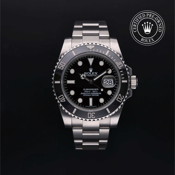 Rolex Certified Pre-owned Submariner M116610LN-0001 front on black background