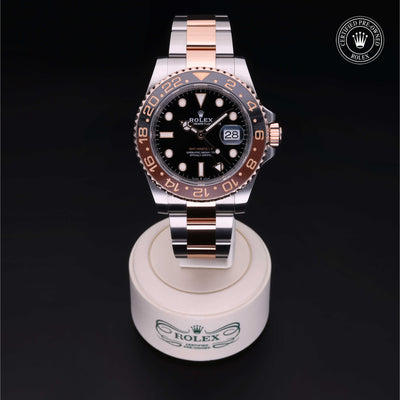 Rolex Certified Pre-owned GMT M126711CHNR-0002 front on black background