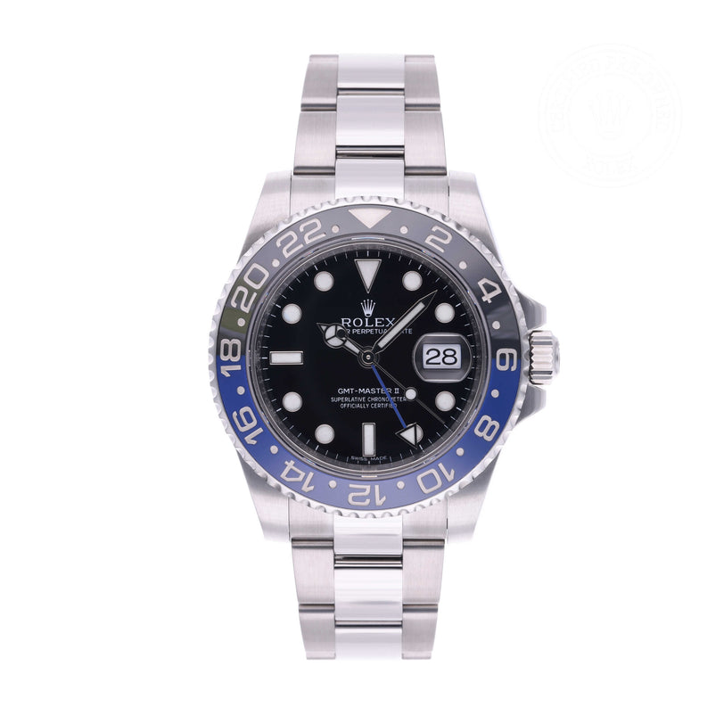 Rolex Certified Pre-owned GMT M116710BLNR-0002 front on white background