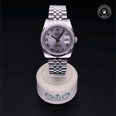 Rolex Certified Pre-owned Datejust M116234-0022 front on black background