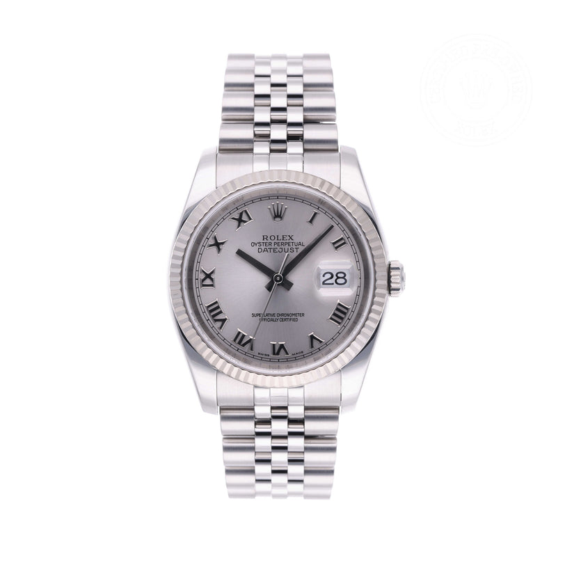 Rolex Certified Pre-owned Datejust M116234-0022 front on white background