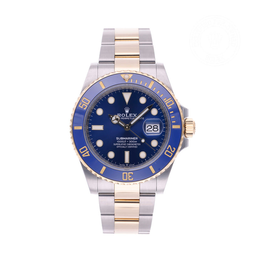 Rolex Certified Pre-owned Submariner M126613LB-0002 front on white background