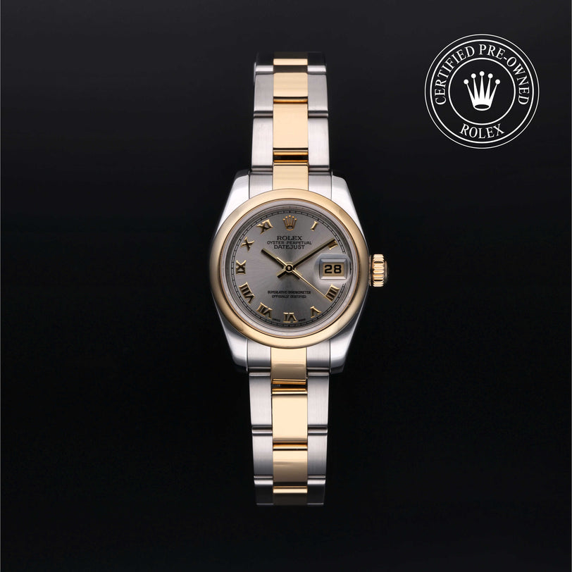 Rolex Certified Pre-owned Lady Datejust M179163-0072 front on black background