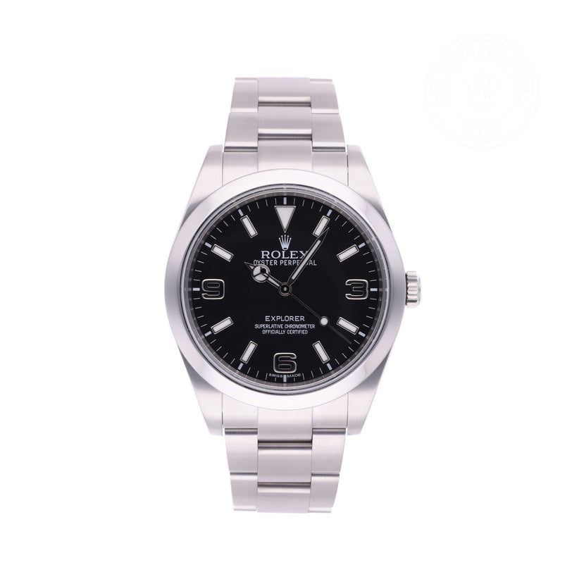 Rolex Certified Pre-owned Explorer M214270-0001 front on white background
