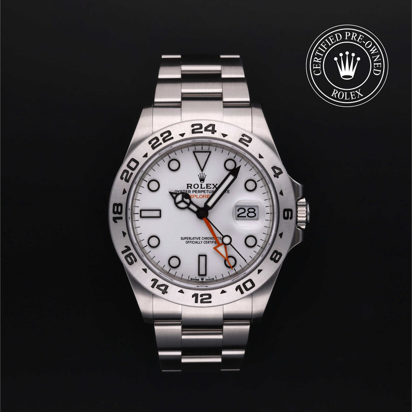 Rolex Certified Pre-owned Explorer II M226570-0001 front on black background