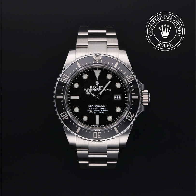 Rolex Certified Pre-owned Sea-Dweller M116600-0003 front on black background