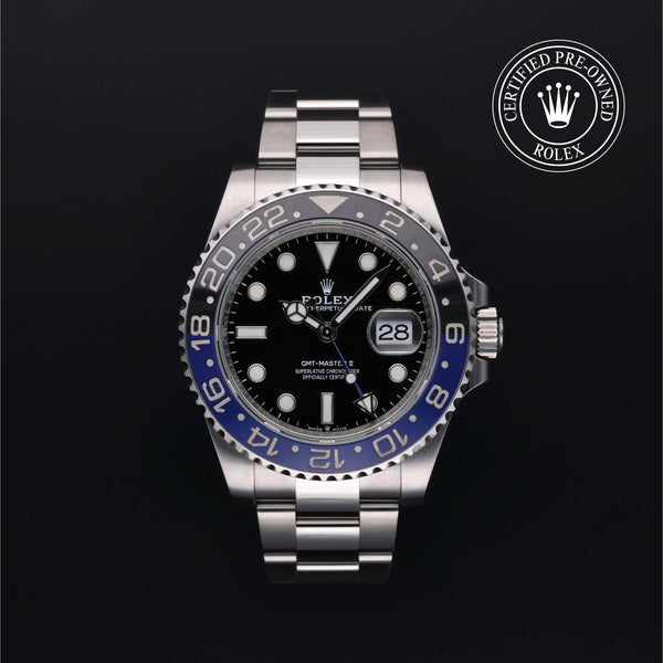 Rolex Certified Pre-owned GMT II M126710BLNR-0003 front on black background
