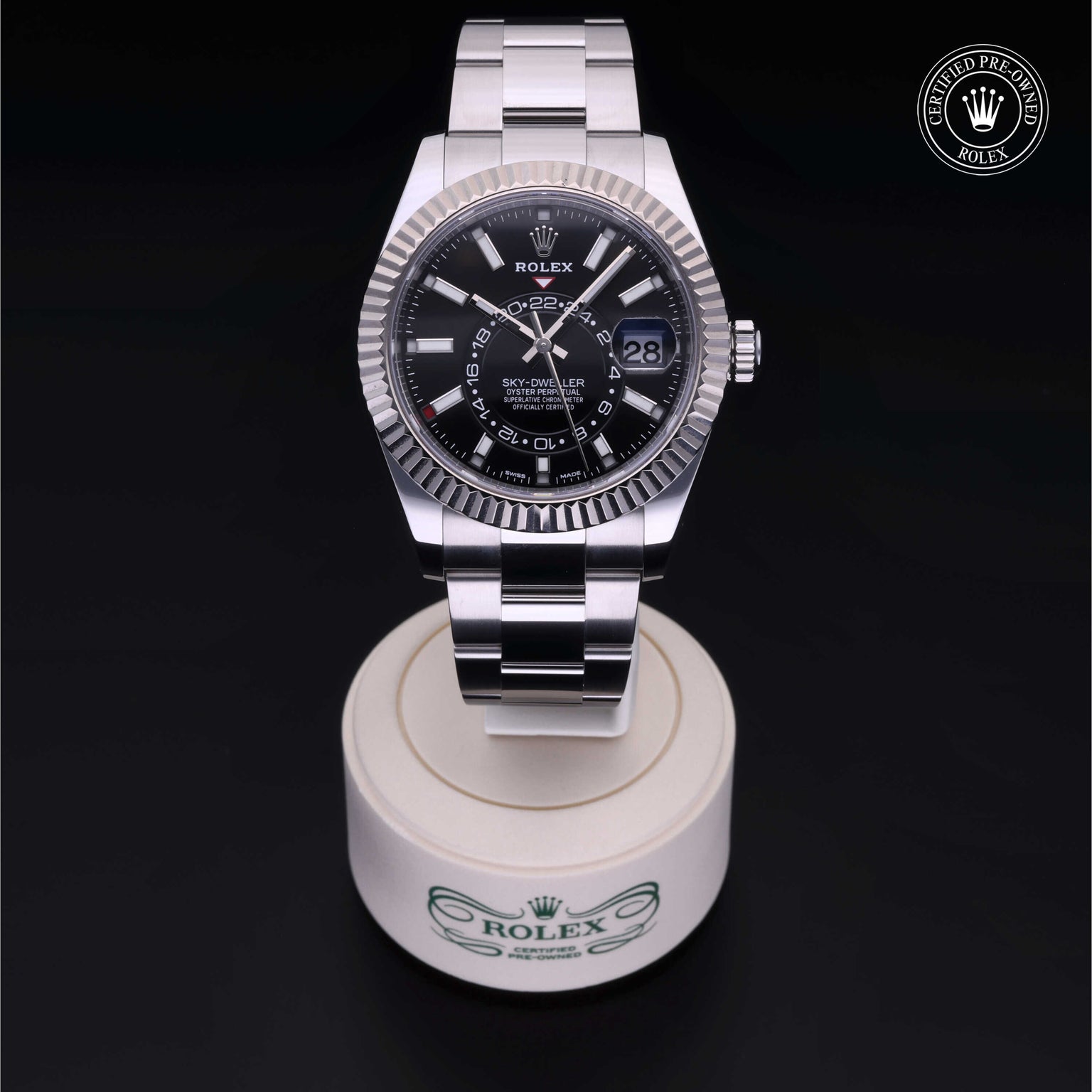 Rolex Certified Pre-owned Sky-Dweller M326934-0005 front on black background