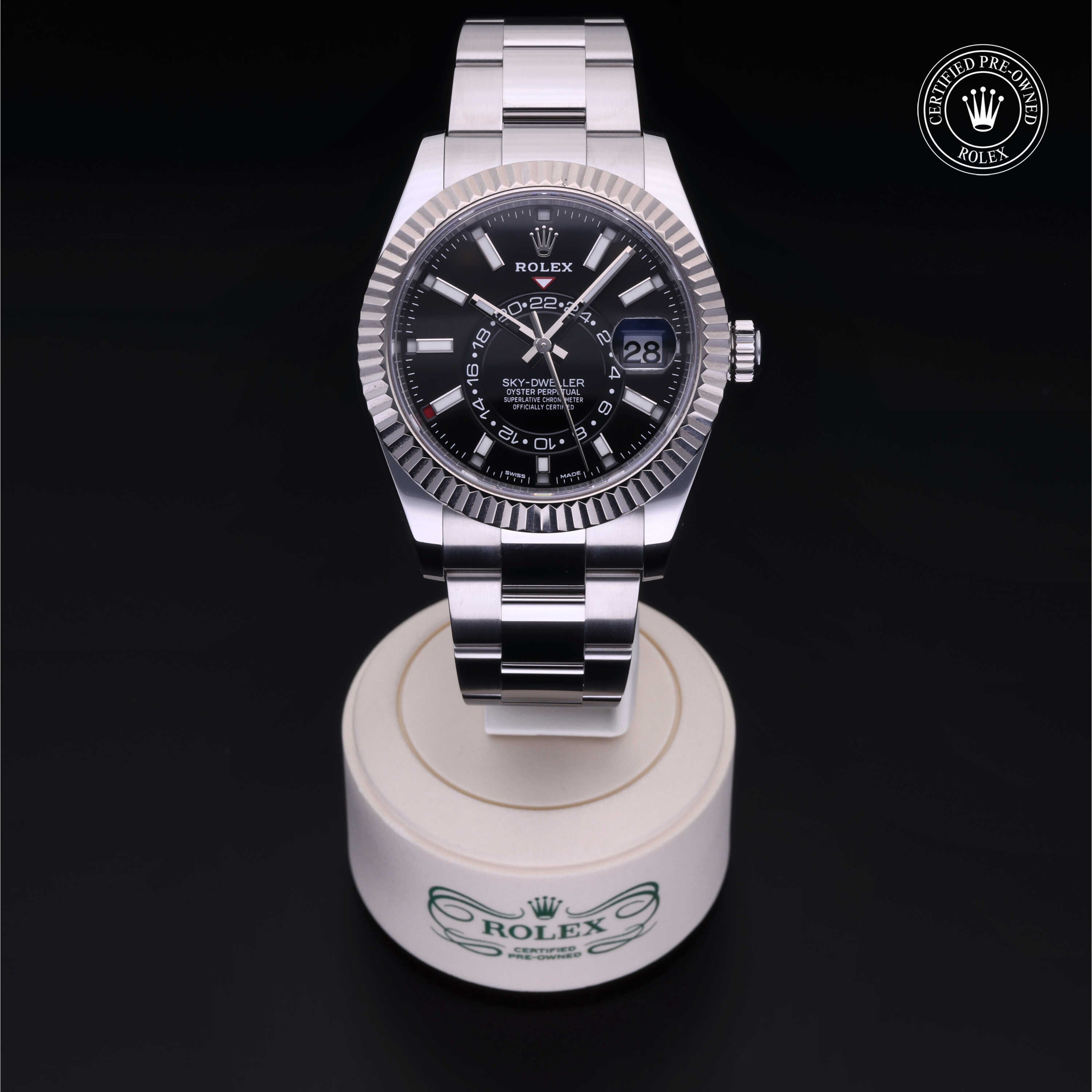 Rolex Certified Pre-owned Sky-Dweller M326934-0005 front on black background