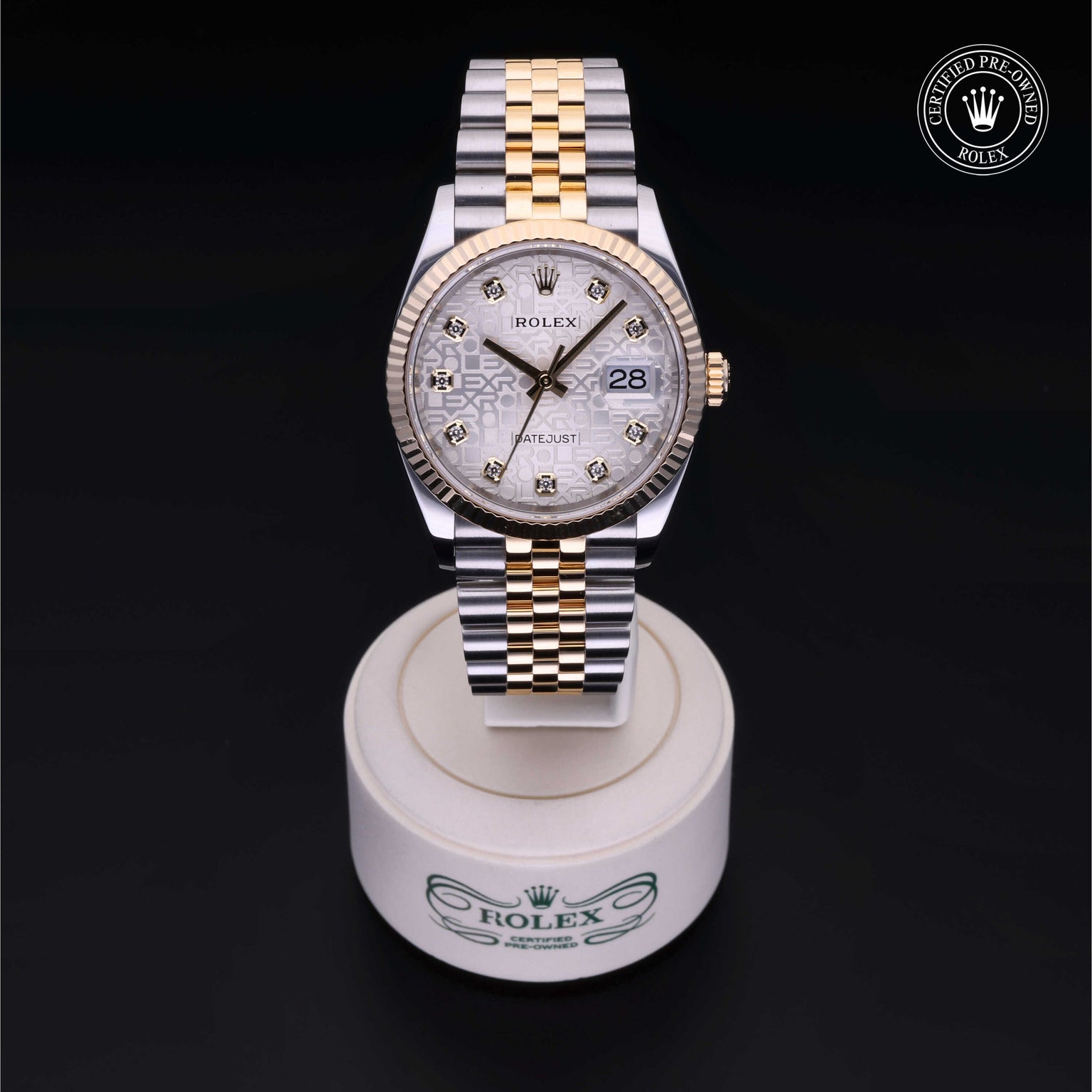 Rolex Certified Pre-owned Datejust M126233-0027 front on black background