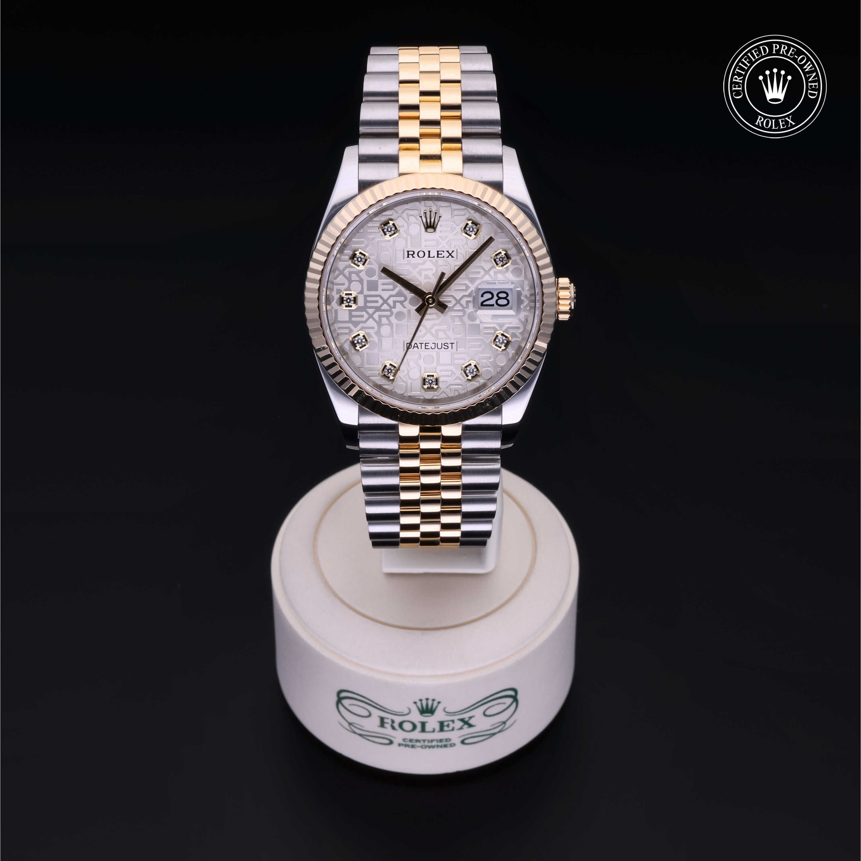 Rolex Certified Pre-owned Datejust M126233-0027 front on black background