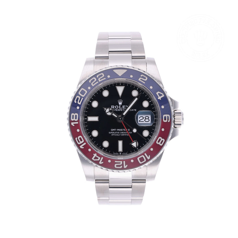 Rolex Certified Pre-owned GMT M126710BLRO-0002 front on white background