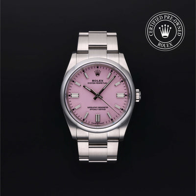 Rolex Certified Pre-owned Oyster Perpetual M126000-0008 front on black background