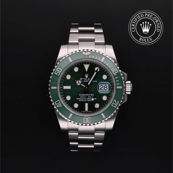 Rolex Certified Pre-owned Submariner M116610LV-0002 front on black background