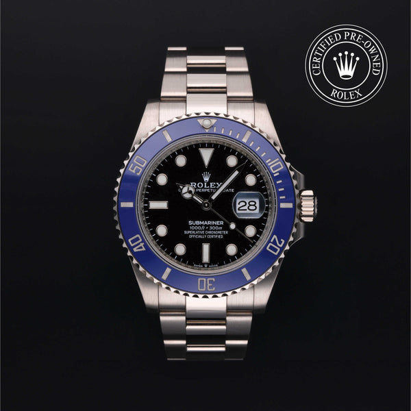 Rolex Certified Pre-owned Submariner M126619LB-0003 front on black background