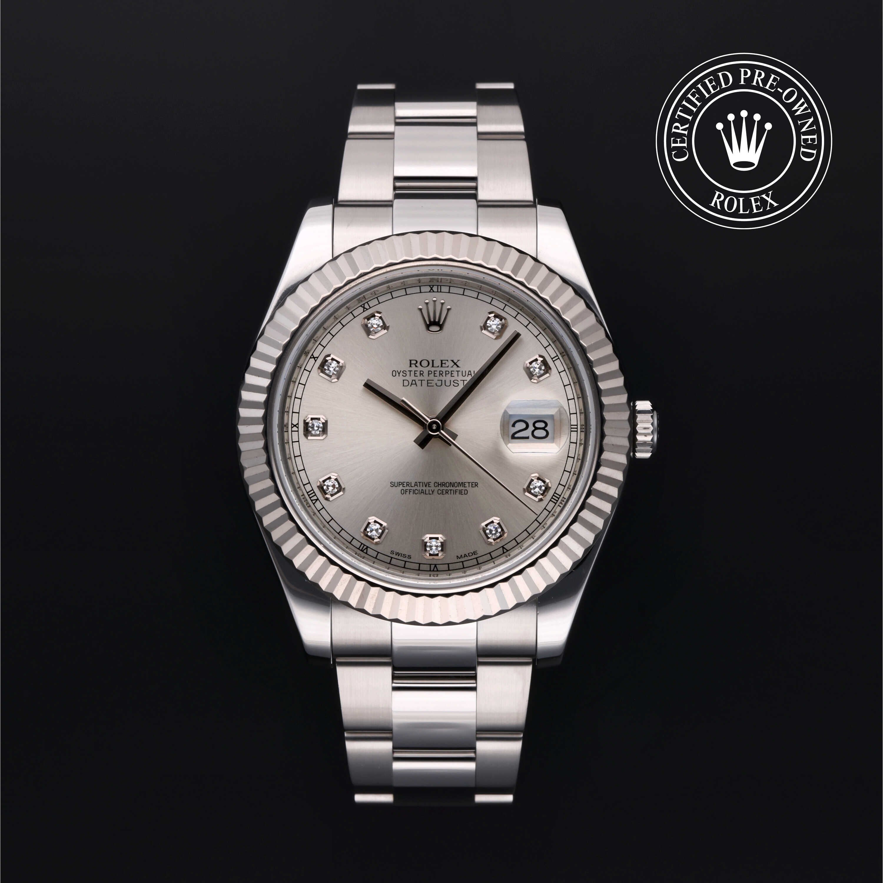 Rolex Certified Pre-owned Datejust M116334-0007 front on black background