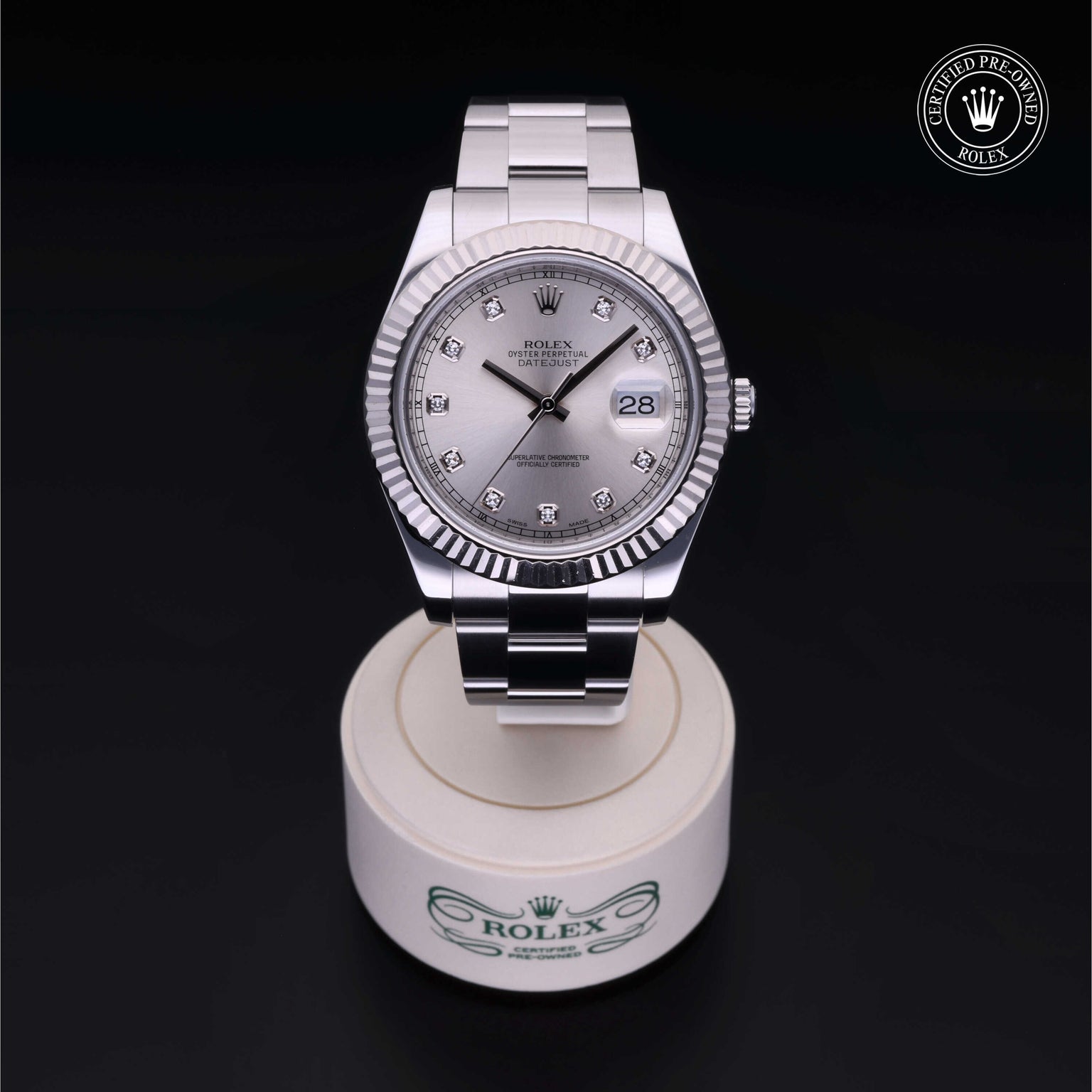 Rolex Certified Pre-owned Datejust M116334-0007 front on black background