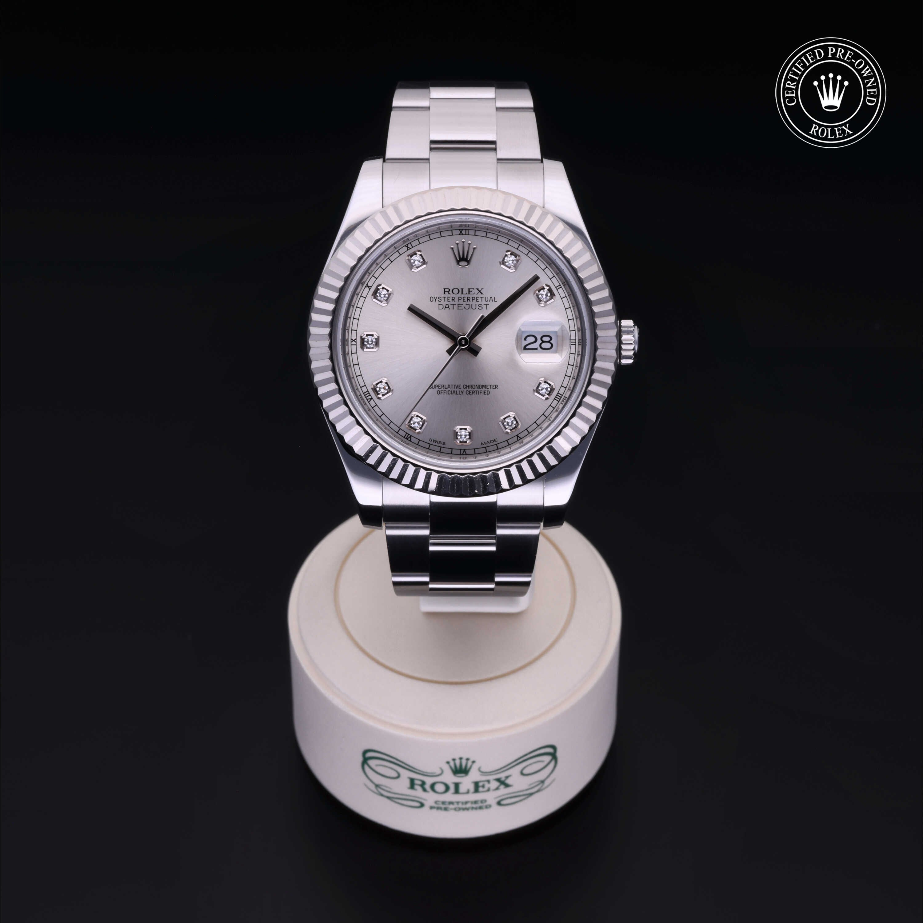 Rolex Certified Pre-owned Datejust M116334-0007 front on black background
