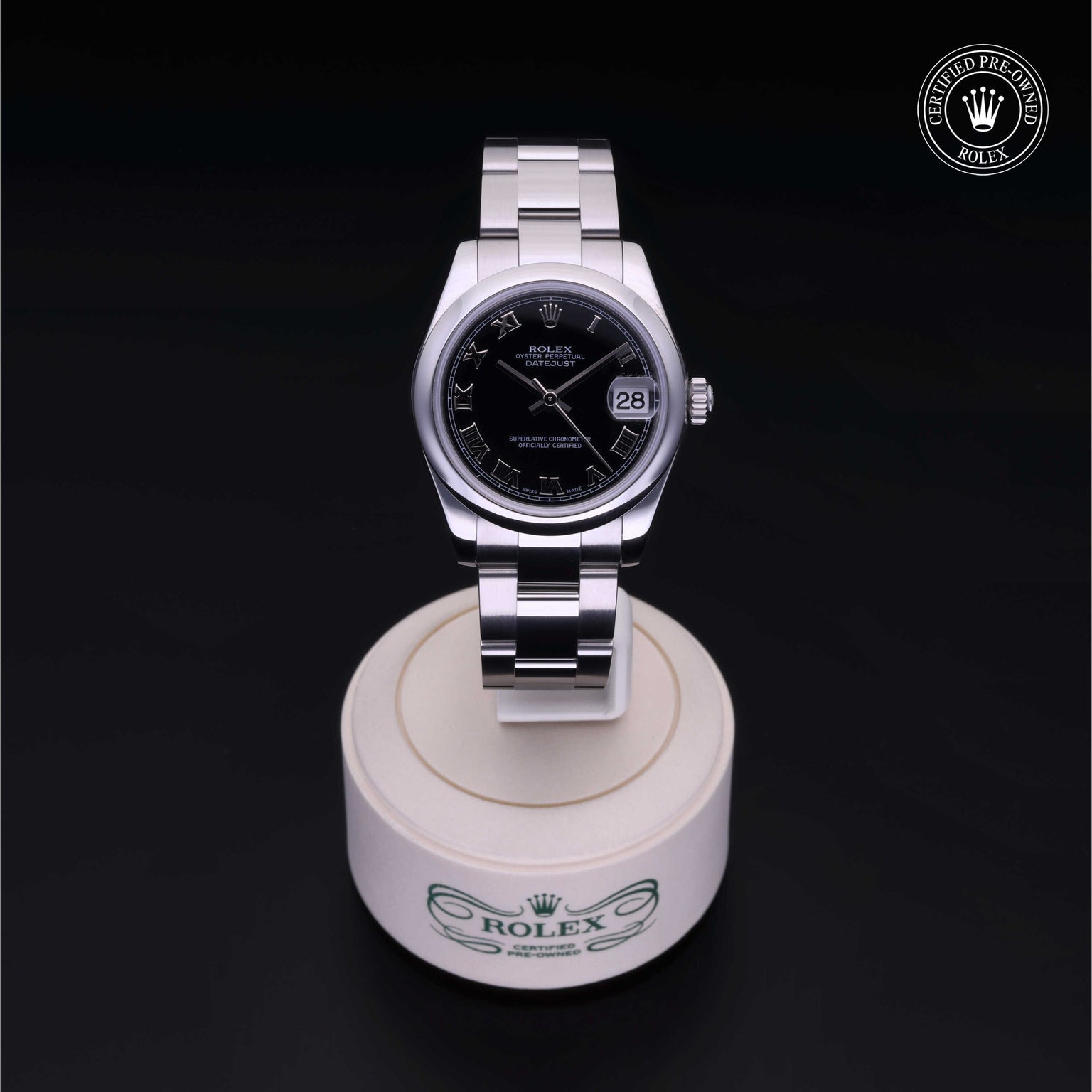 Rolex Certified Pre-owned Lady Datejust M178240-0013 front on black background