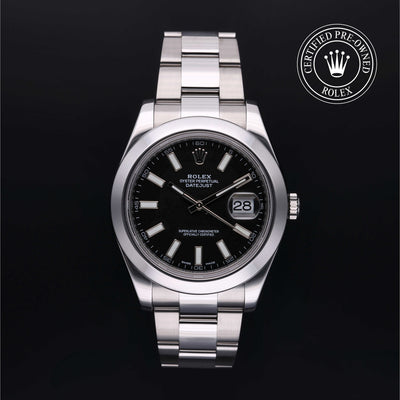 Rolex Certified Pre-owned Datejust M116300-0001 front on black background